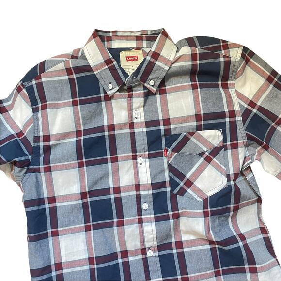 Levi's Cabernet Plaid Button-Down Short Sleeve Top Men's Size Small - Picture 5 of 9